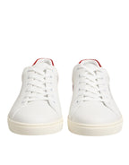 Dolce & Gabbana White Red Leather Low Top Men Sneakers Shoes