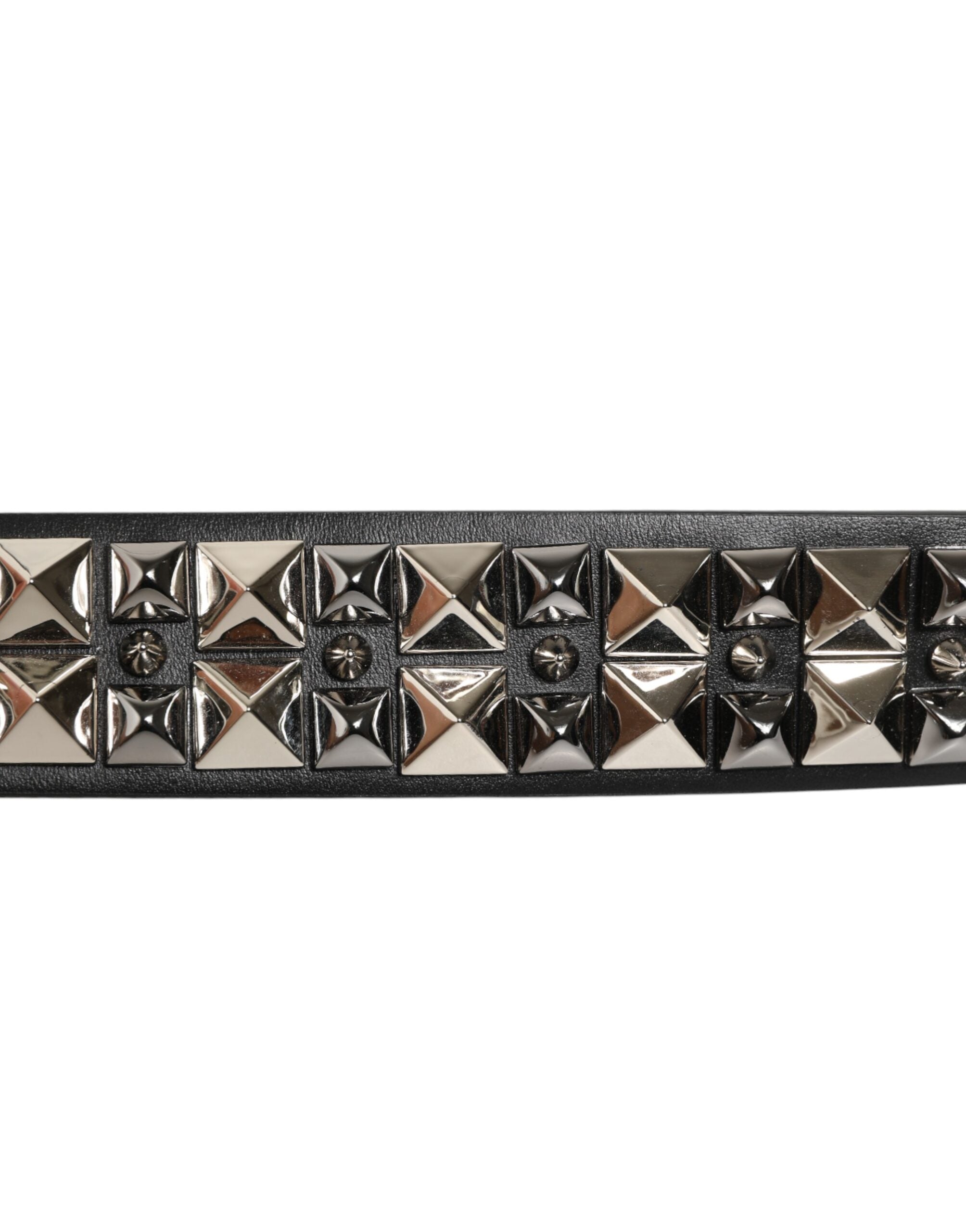 Dolce & Gabbana Black Calf Leather Studded Silver Buckle Belt