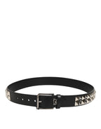 Dolce & Gabbana Black Calf Leather Studded Silver Buckle Belt