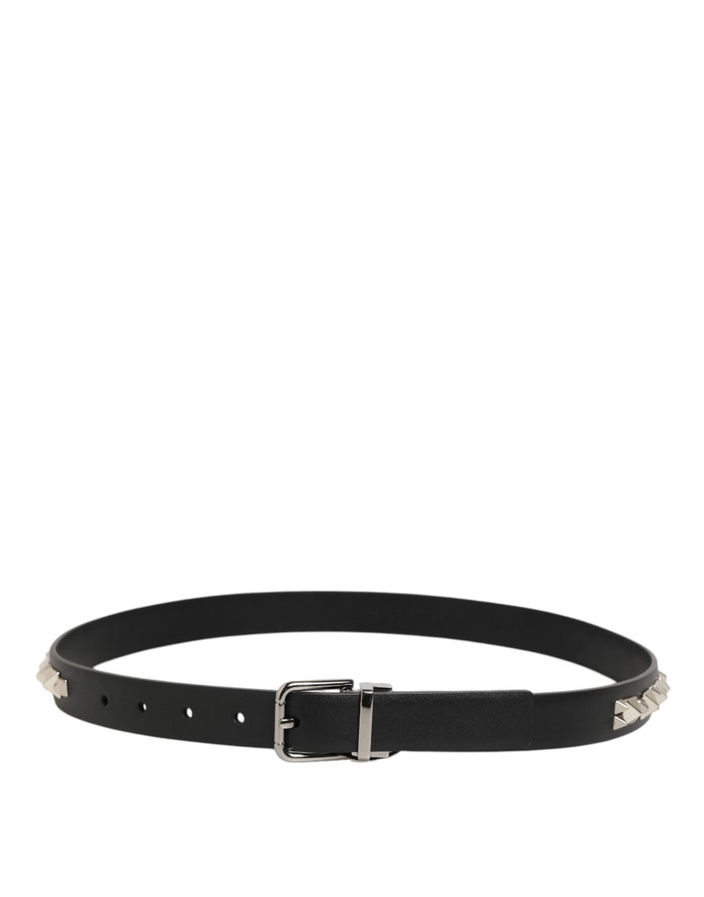 Dolce & Gabbana Black Leather Studded Silver-Tone Buckle Belt