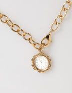 Authentic Designer Dolce & Gabbana Gold Crystal Clock Pendant Statement Jewelry Necklace