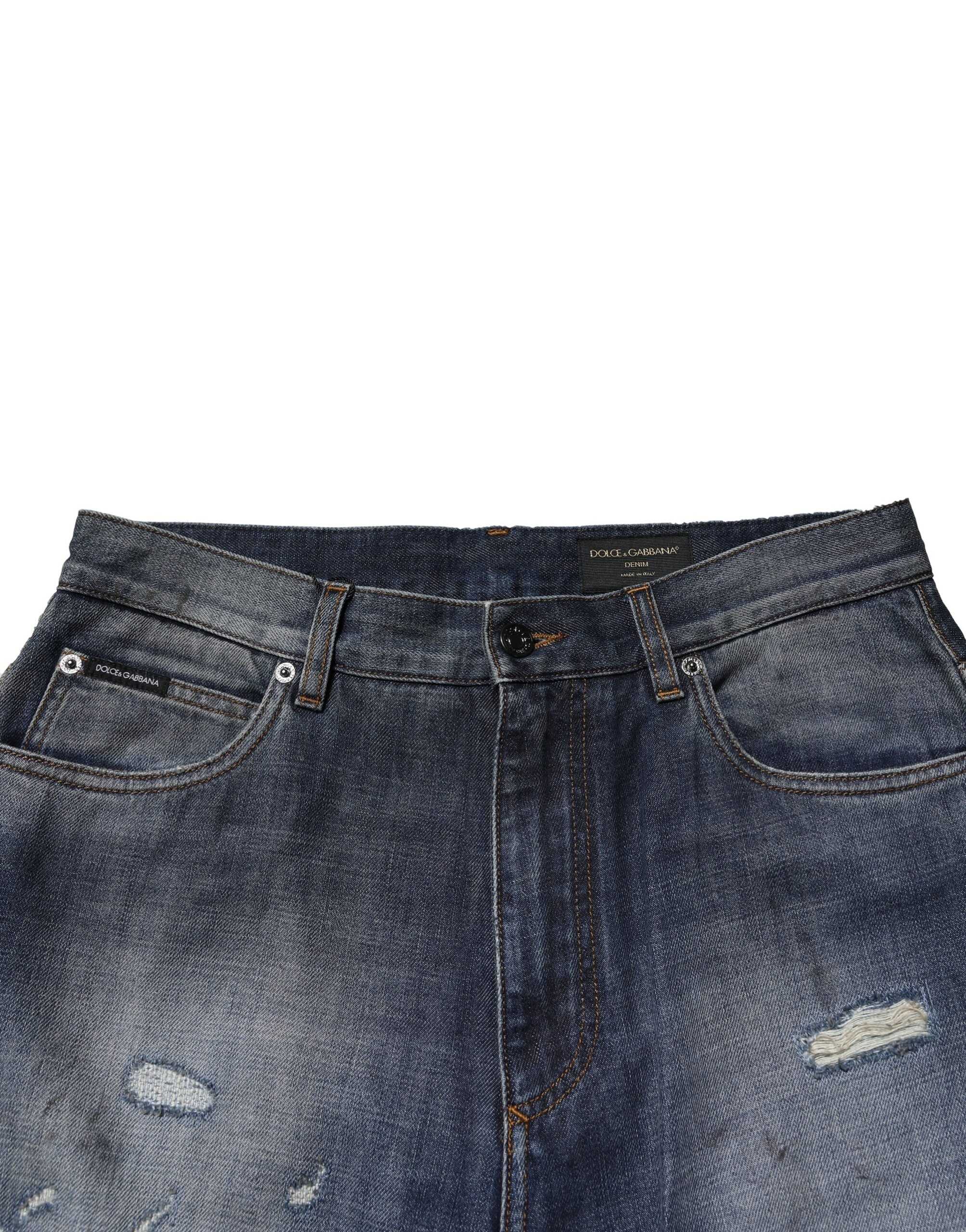Dolce & Gabbana Blue Tattered Cotton Straight Men Denim Jeans