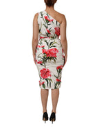 Dolce & Gabbana White Floral One Shoulder Sheath Dress