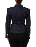Dolce & Gabbana Dark Blue Cotton Collared Denim Coat Jacket