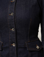 Dolce & Gabbana Dark Blue Cotton Collared Denim Coat Jacket