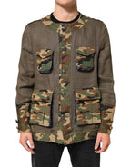 Dolce & Gabbana Brown Camouflage Linen Button Down Jacket