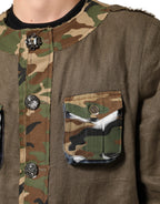 Dolce & Gabbana Brown Camouflage Linen Button Down Jacket