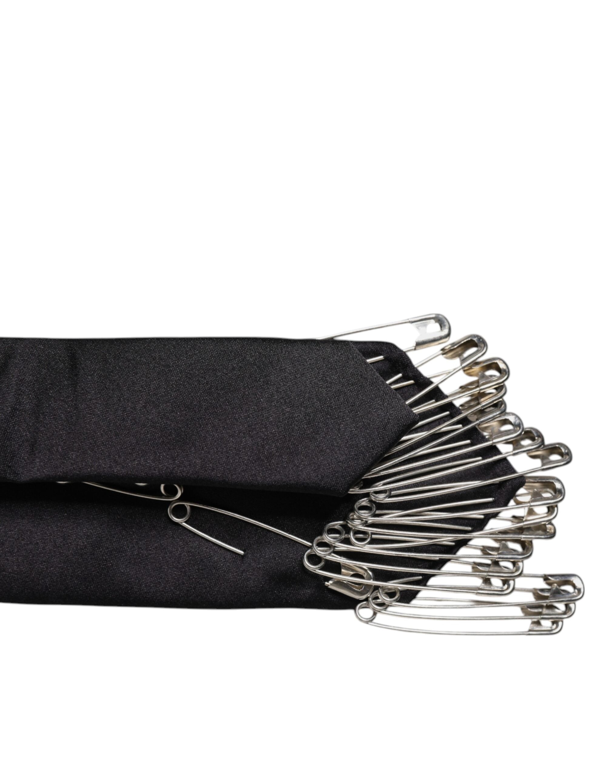 Dolce & Gabbana Black Safety Pins Silk Adjustable Necktie Accessory Tie - KRA3438