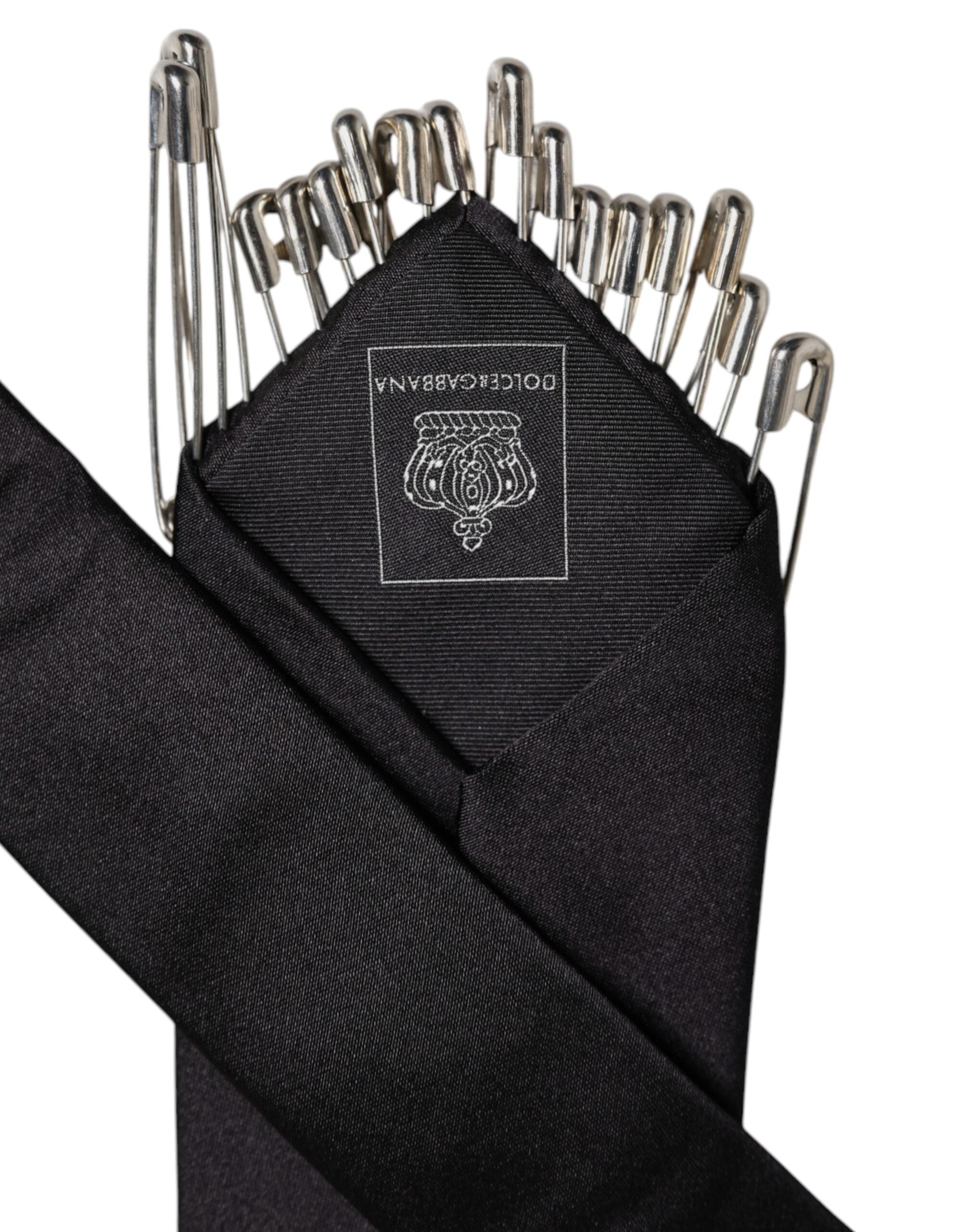 Authentic Designer Authentic Designer Dolce & Gabbana Black Safety Pins Silk Adjustable Necktie Accessory Tie - KRA3438
