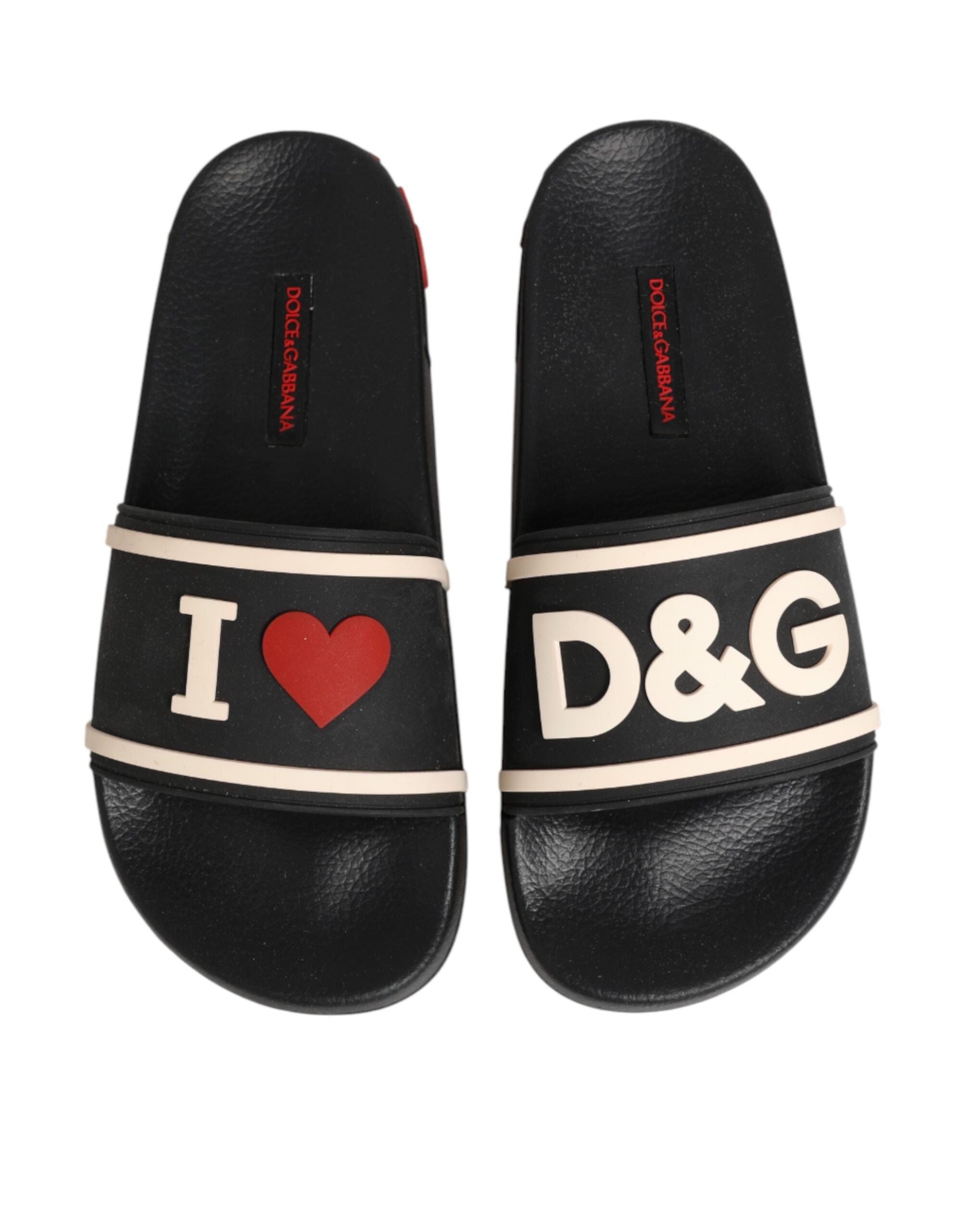 Authentic Designer Dolce & Gabbana Black Rubber Slides Sandals Beachwear Shoes