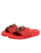 Dolce & Gabbana Red Sacred Heart Stud Slides Beachwear Shoes