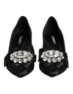 Dolce & Gabbana Black Satin Bow Crystal Embellishment Pumps Shoes