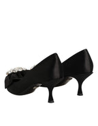 Dolce & Gabbana Black Satin Bow Crystal Embellishment Pumps Shoes