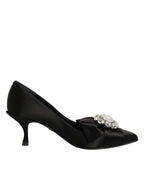 Dolce & Gabbana Black Satin Bow Crystal Embellishment Pumps Shoes