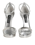 Dolce & Gabbana Silver Leather Platform Keira Sandals Shoes