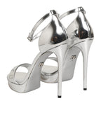 Dolce & Gabbana Silver Leather Platform Keira Sandals Shoes