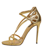 Dolce & Gabbana Gold Leather Keira Heels Sandals Shoes