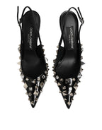 Dolce & Gabbana Black Studded Leather Heels Slingbacks Shoes