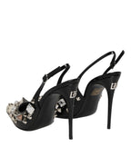 Dolce & Gabbana Black Studded Leather Heels Slingbacks Shoes