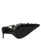 Dolce & Gabbana Black Studded Leather Heels Slingbacks Shoes