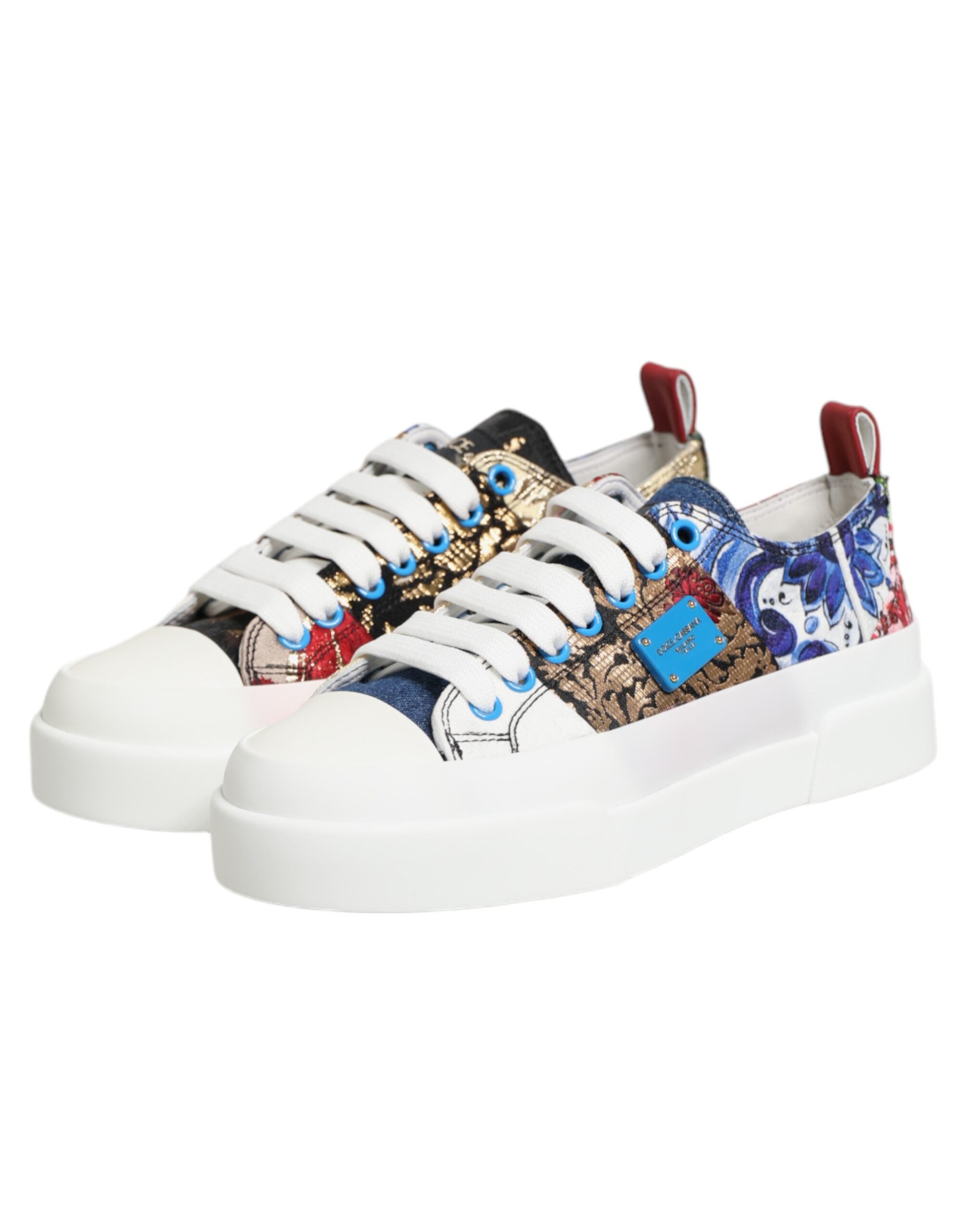 Authentic Designer Dolce & Gabbana Multicolor Patchwork Low Top Sneakers Shoes