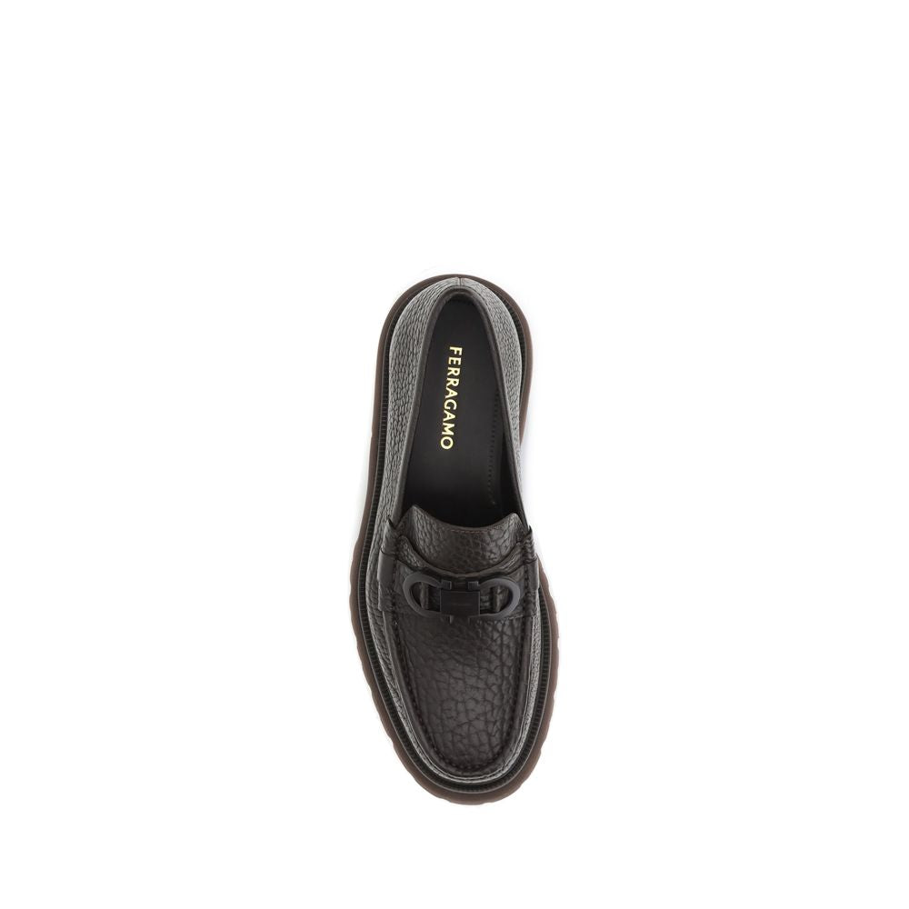 Ferragamo Brown Calf Leather Bos Taurus Slip-On Loafers