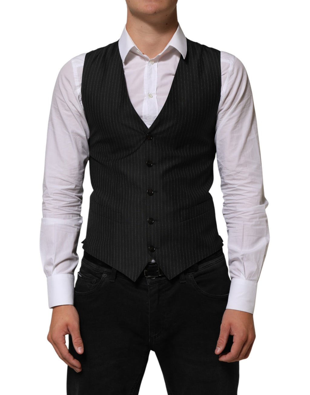 Authentic Designer Authentic Designer Dolce & Gabbana Black Wool Men Dress Formal Waistcoat Vest