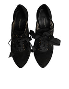 Authentic Designer Dolce & Gabbana Black Floral High Heels LACE-UPS Pumps Shoes