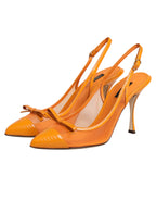 Dolce & Gabbana Orange Leather Mesh Heels Slingback  Shoes