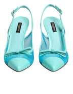 Authentic Designer Dolce & Gabbana Blue Leather Mesh Heels Slingback Shoes