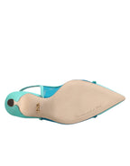 Authentic Designer Dolce & Gabbana Blue Leather Mesh Heels Slingback Shoes