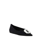 Amina Muaddi Black Silk Ballet Flats