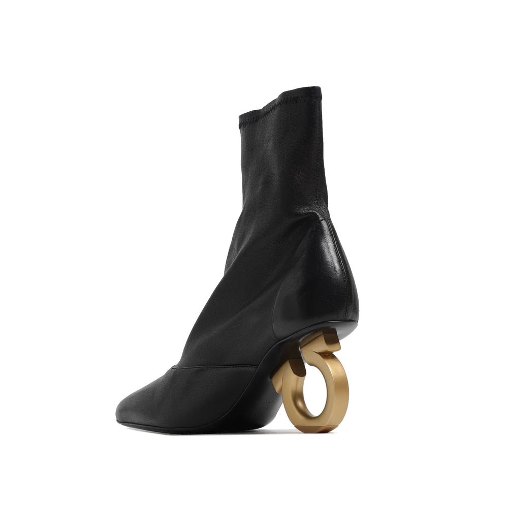 Salvatore Ferragamo Black Lamb Leather High Heel Boots