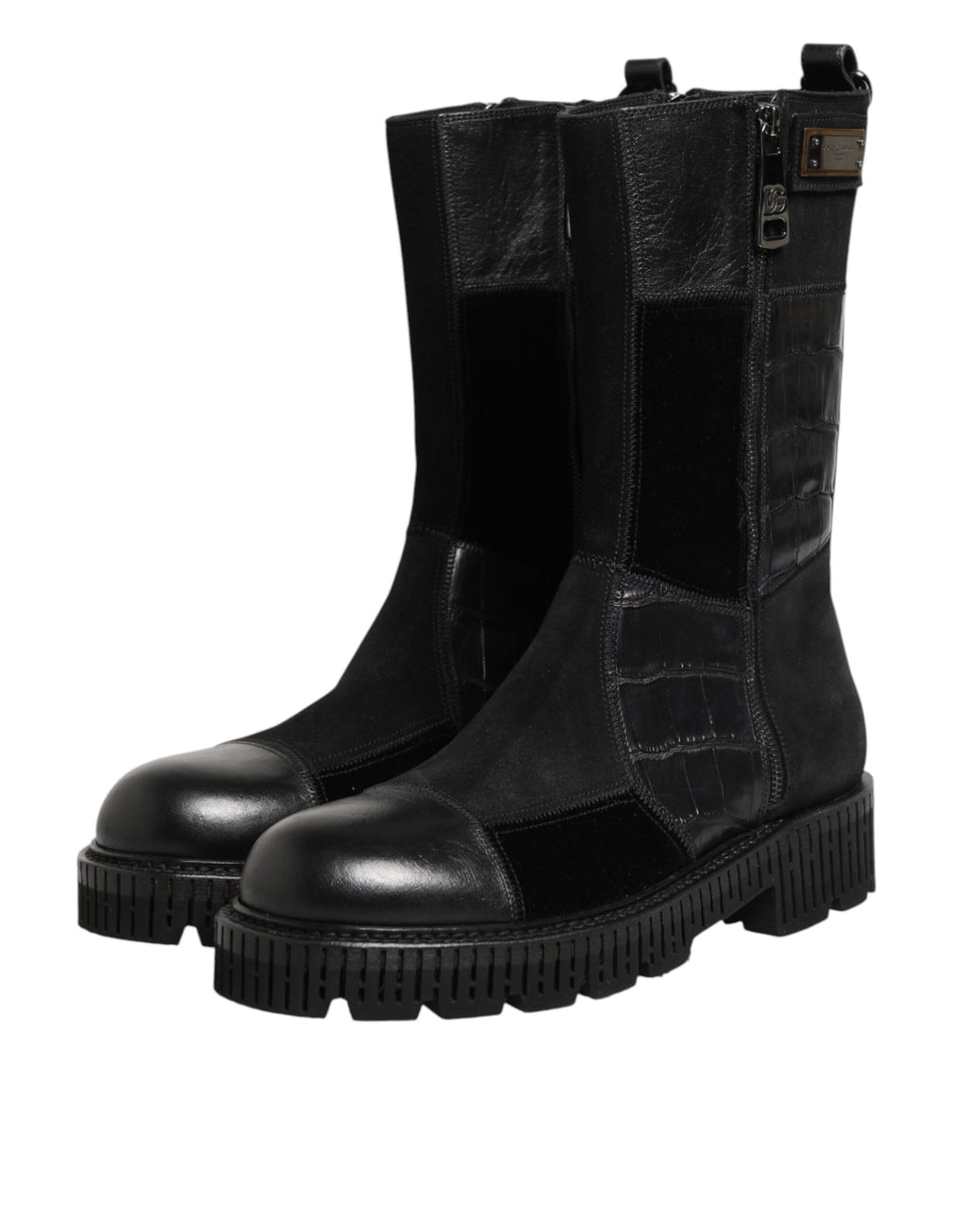 Authentic Designer Authentic Designer Dolce & Gabbana Black Patchwork Leather Mid Calf Boot  Shoes