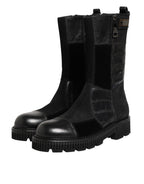 Authentic Designer Authentic Designer Dolce & Gabbana Black Patchwork Leather Mid Calf Boot  Shoes