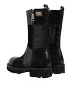 Authentic Designer Authentic Designer Dolce & Gabbana Black Patchwork Leather Mid Calf Boot  Shoes