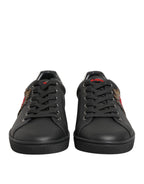 Dolce & Gabbana Black Leather Heart Embellished Sneakers Shoes