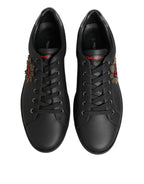 Dolce & Gabbana Black Leather Heart Embellished Sneakers Shoes