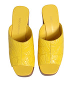 Dolce & Gabbana Yellow Leather Wood Mule Wedge Slides Shoes