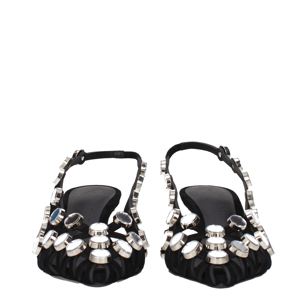 The Attico Black Leather Stiletto Heel Sandals