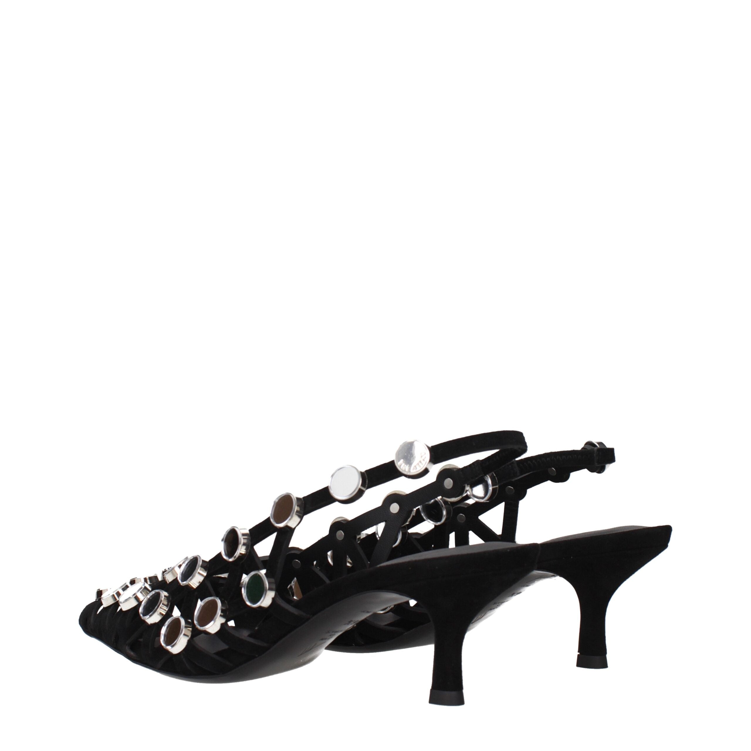 The Attico Black Leather Stiletto Heel Sandals