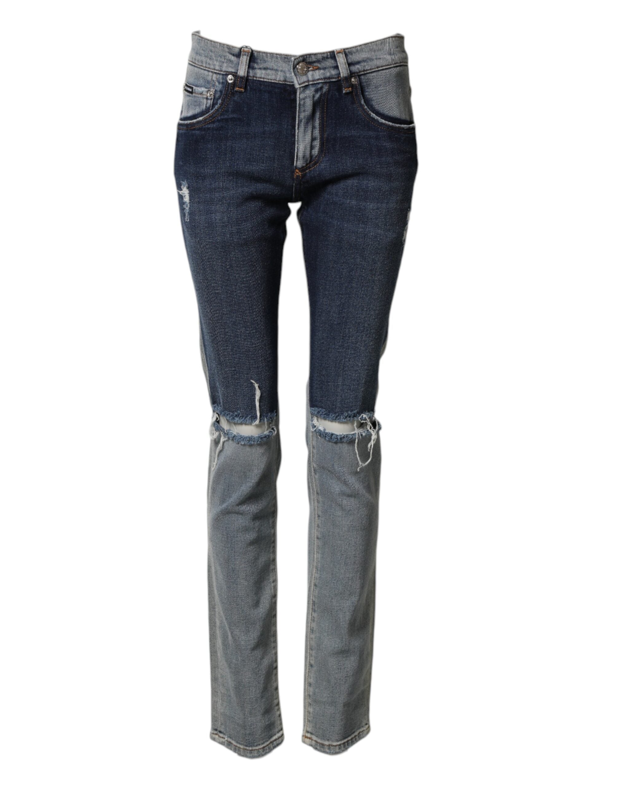 Authentic Designer Authentic Designer Dolce & Gabbana Blue Two Tone Cotton Men Skinny Denim Jeans