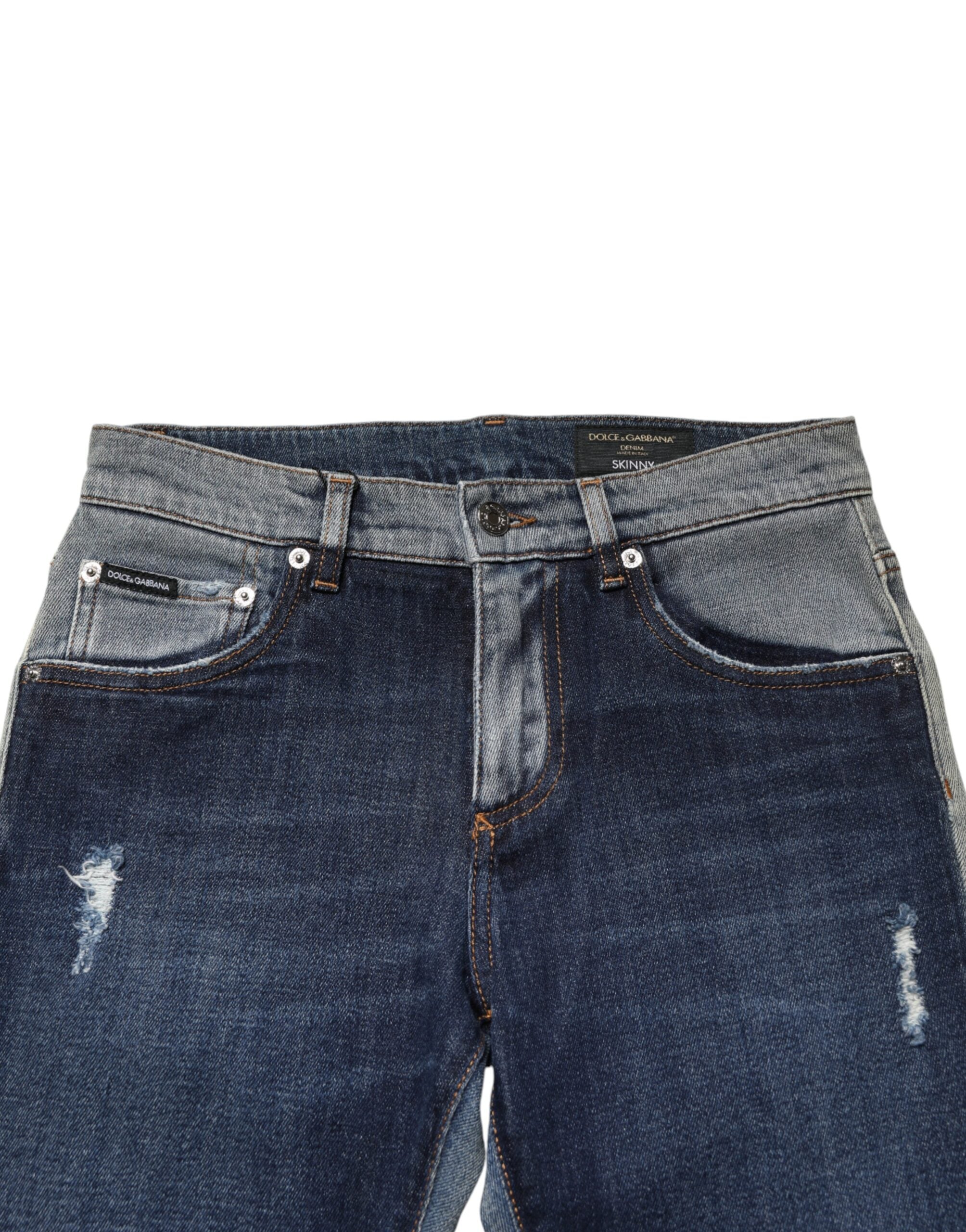 Authentic Designer Authentic Designer Dolce & Gabbana Blue Two Tone Cotton Men Skinny Denim Jeans