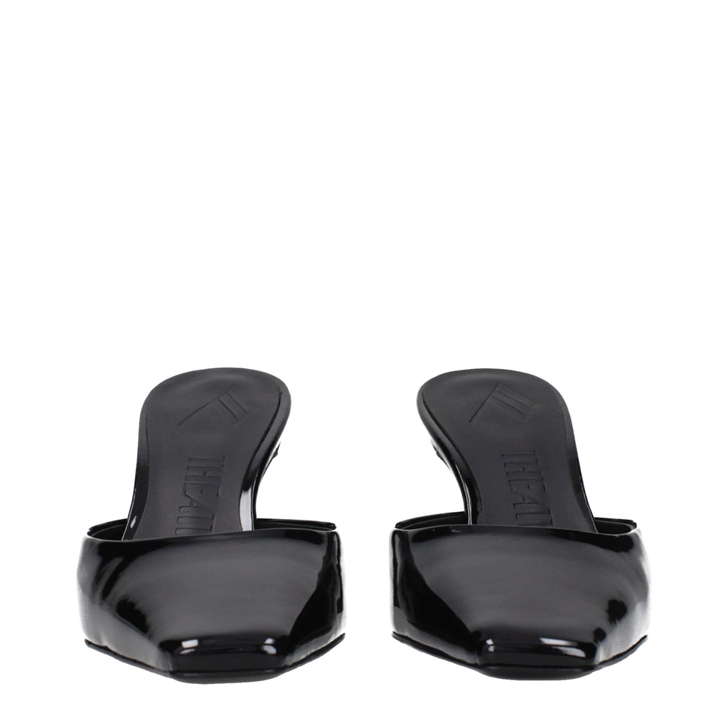 The Attico Black Leather Flat Sandals