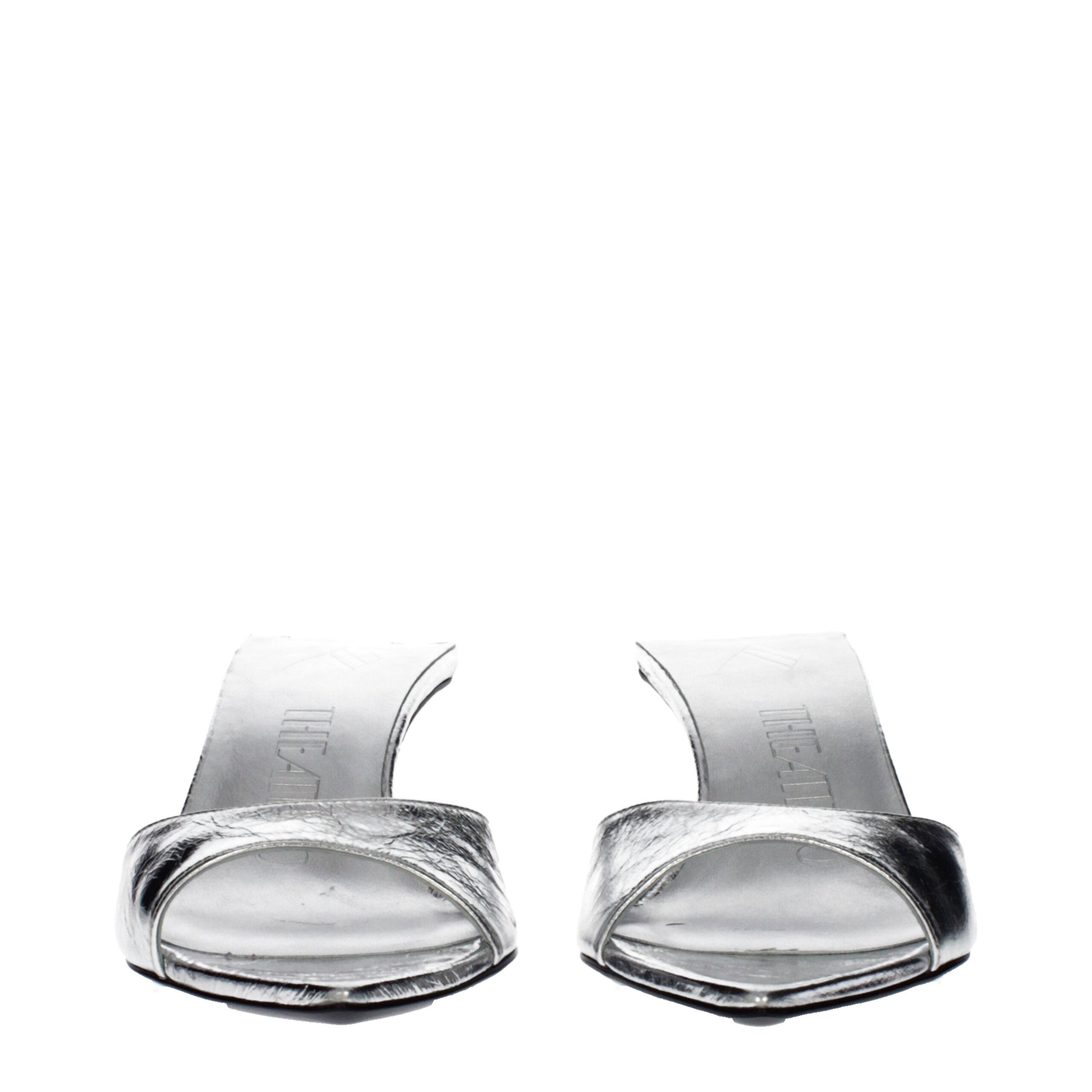 The Attico Gray Leather Flat Sandals