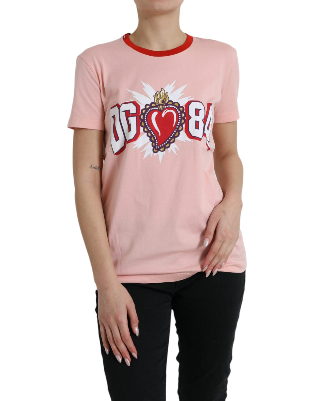 Dolce & Gabbana Pink Graphic Print Cotton Crew Neck T-shirt