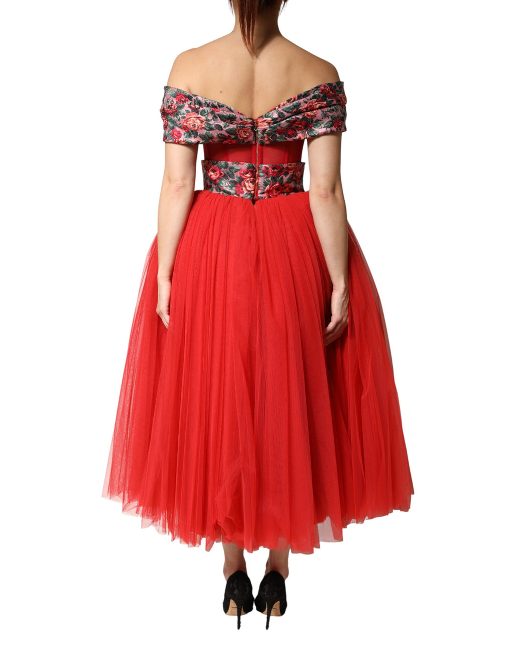 Dolce & Gabbana Red Floral Off Shoulder A-line Gown Dress - DR81979-38