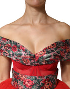 Dolce & Gabbana Red Floral Off Shoulder A-line Gown Dress - DR81979-38