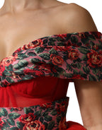 Dolce & Gabbana Red Floral Off Shoulder A-line Gown Dress - DR81979-38