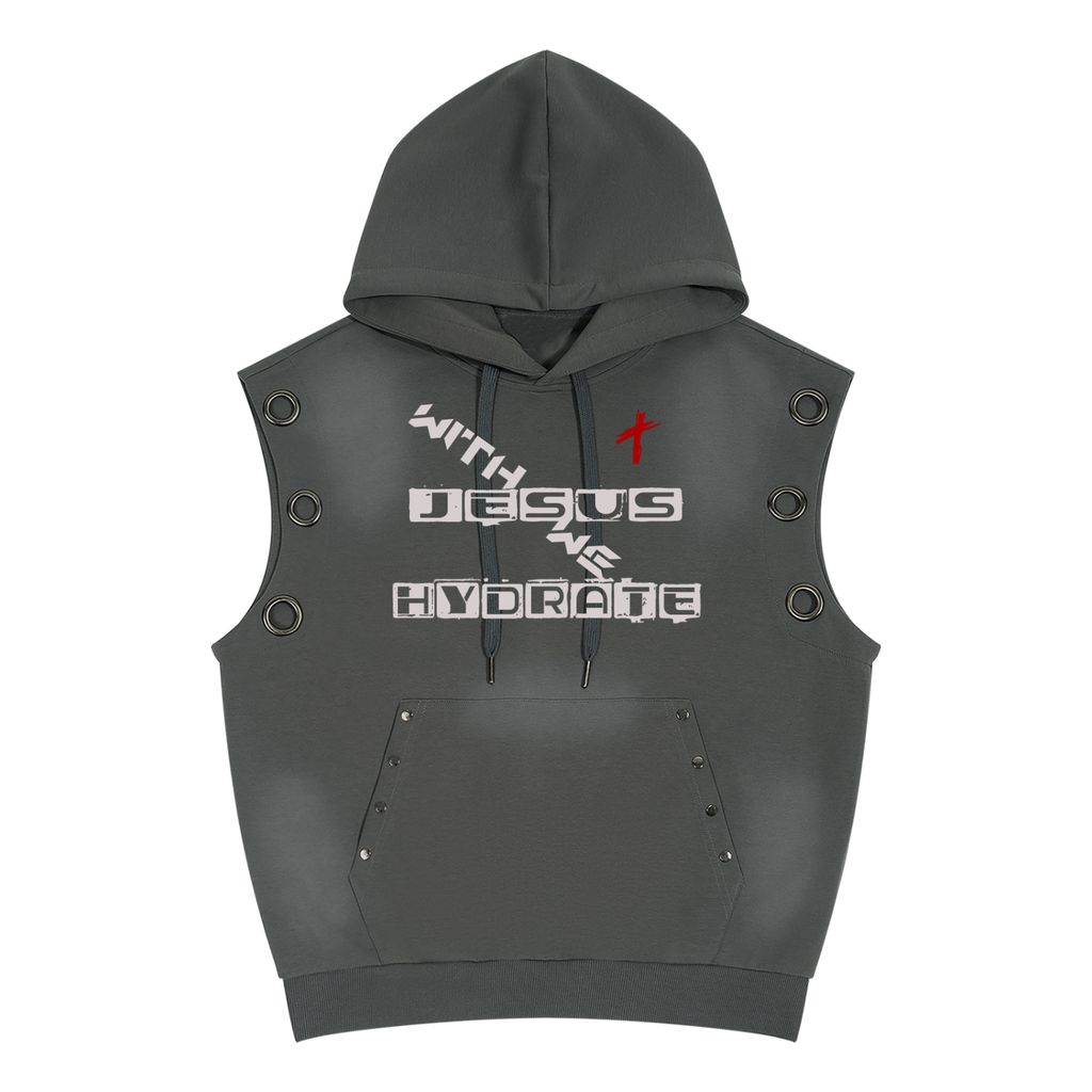Unisex Vintage Wash Sun Fade Sleeveless Hoodie